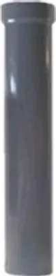A close-up, full-length view of a gray downspout pipe.