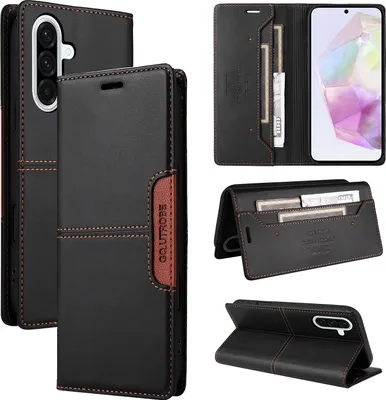 Image de Étui pour téléphone portable Samsung Galaxy A57 Étui, portefeuille à rabat en cuir Compartiment pour cartes Étui de protection noir