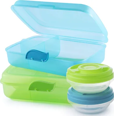 Produktbild von Lunchboxen 2 Dosen mit 3 Trennwänden Klickverschluss für Mahlzeiten