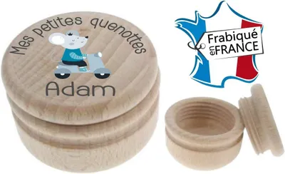 Produktbild von Personalisierte Babyzahnbox aus Holz mit kleinem Mäusemotiv – Geschenk für Jungen