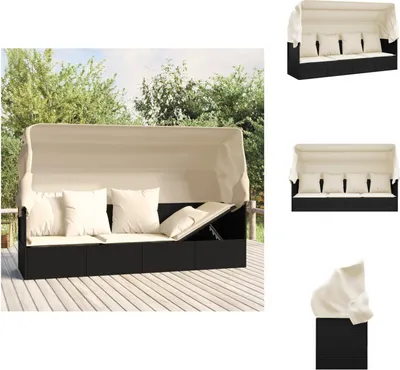 Produktbild von vidaXL Outdoor-Loungebett mit Dach und Kissen Schwarz Poly Rattan -  Sonnenliegen