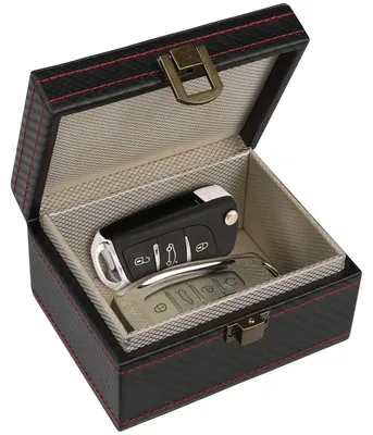 Produktbild von Autoschlüssel Faraday Box Keyless Go Schutz RFID Signal Blocking 117 x 92 x 64 mm Leder