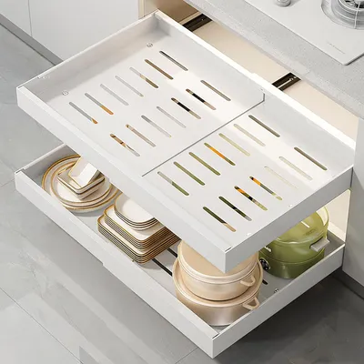 Produktbild von Küchenschublade ausziehbar 32-52 cm, weiß, mit Schienensystem, für Küchenschrank