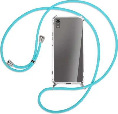 Produktbild von Handykette Backcover-Schutzhülle mit Band (Metall silberfarben) für Sony Xperia XA1 - türkis