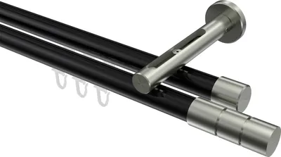 Produktbild von Interdeco Innenlaufstange / Gardinenstange mit Innenlauf Schwarz / Edelstahl-Optik, Typ Siteno Elanto (Rillenzylinder), 20 mm Ø 2-läufig, 200 cm