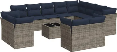Produktbild von vidaXL 13-tlg. Garten-Sofagarnitur mit Kissen Grau Poly Rattan