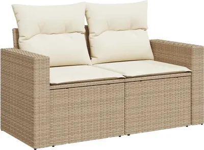 Image de vidaXL Canapé de jardin avec coussins 2 places Beige Poly Rattan