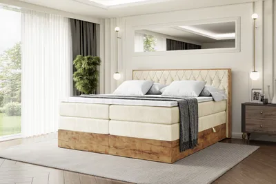 Produktbild von ALTDECOR Boxspringbett mit Matratze und Lattenrost, Topper, Polsterbett mit Bettkasten, Bett mit Stauraum H3- und H4- Matratze, Doppelbett, Springboxbett -LOLLI5 KING-140x200 - Beige Monolith