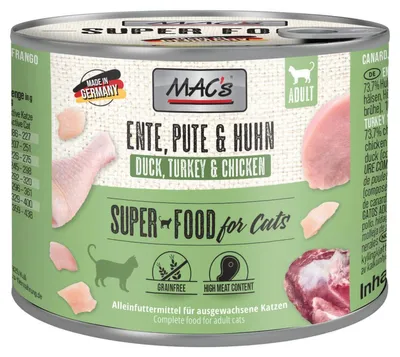 Produktbild von MAC's CAT ENTE, PUTE, HUHN, Adult, jede Rasse, Huhn, Ente, Truthahn, 200 g, Getreidefrei