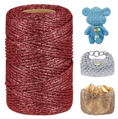 Produktbild von Metallic Häkelgarn 3mm x 100m Rot Polyester für Makramee, Stricken & Häkeln