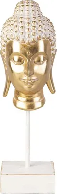 Produktbild von Buddhakopf auf Ständer gold/weiß - ca. 12 x 11 x 35 cm