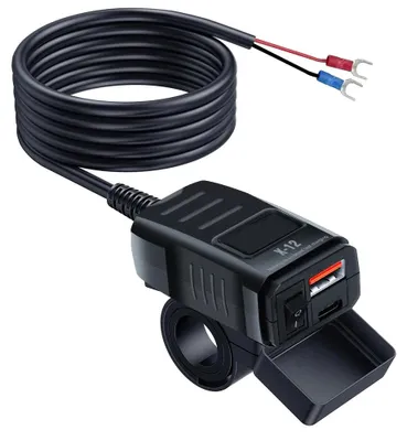 Obrázek produktu pro Nabíječka do motocyklu s USB, s duálními USB porty, vodotěsné provedení, podpora PD QC3.0, bez napětí