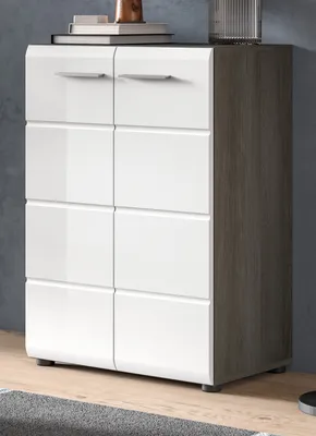 Produktbild von Kommode "Rumba" in weiß Hochglanz und Rauchsilber grau Sideboard 60 x 85 cm