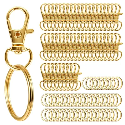Produktbild von Schlüsselanhänger Bastelset - 50 Karabinerhaken mit Drehgelenk und 50 Schlüsselringe - Für Schmuckherstellung und Schlüsselbänder - Gold - 100er-Set
