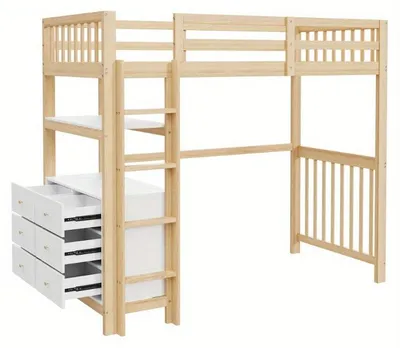 Image de Lit superposé bas, dimensions 90x200 cm – Structure en métal avec échelle de sécurité et étagères de rangement