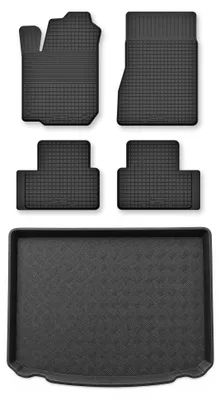 Image de Tapis en caoutchouc + bac de coffre pour Mercedes-Benz Klasa A W177 2023- (sans niches latérales) – 5 pièces, noirs, semi-universel, adapté