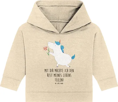 Produktbild von Mr. & Mrs. Panda Organic Baby Hoodie Einhorn Blume 12. - 18. Monat - Natural Raw - Geschenk, Einhörner, Ehe, Freundin, Partner, Unicorn, Kapuzensweatshirt, Heiraten