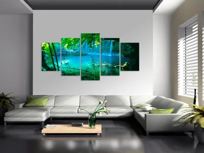 Produktbild von Akustikbild See Wasserfall 200x100 cm Bilder Akustikschaum Hochleistungsschallabsorber Schallschutz Leinwand 5 tlg Wandbild Raumakustik Schalldämmung c-A-0002-b-n