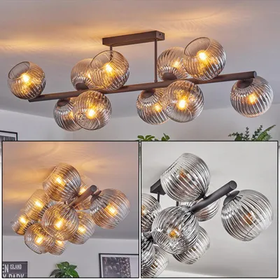 Produktbild von Cesaro Deckenlampe aus Metall/Riffelglas in Schwarz/Rauchfarben/Klar