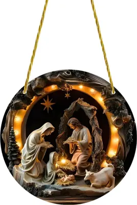 Produktbild von Weihnachtskrippe, rund, Acryl, Heilige Familie, hängende Nachbildungationen für Weihnachten, Zuhause, Tür, Wand, Fenster, Nachbildung