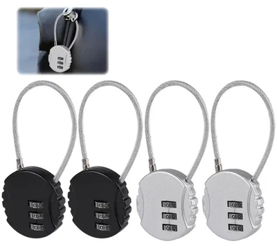 Image de 4 cadenas numériques avec câble métallique, à 3 chiffres, robustes, pour valises, sacs, armoires