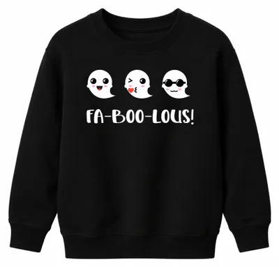 Zdjęcie produktu dla Świetny! Bluza dla dzieci z motywem Halloween: duchy, słodkie emotikony, czarny kolor, rozmiar 140
