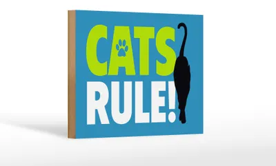 Produktbild von Holzschild Spruch 18x12cm cats rule Katze