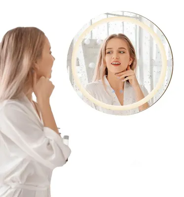 Obrázek produktu pro LED zrcadlo do koupelny, průměr 50 cm, nastavitelné osvětlení, nezamlžující se, nástěnné, kulatý tvar