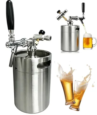 Mini-Bierfass 5 L, Edelstahl, mit Zapfhahn und Druckregler