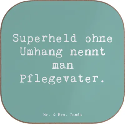 Produktbild von Mr. & Mrs. Panda Tischuntersetzer Spruch Pflegevater Held - Meeresbrise - Geschenk, Familie, Erziehung, bieruntersetzer, Untersetzer für Gläser, Kinderbetreuung, Coaster