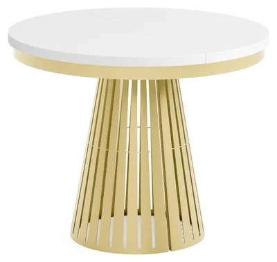 Produktbild von MEBLINI Esstisch Rund Ausziehbar aus Metall - 100-176x76cm - CONEY - Weiß Matt/Golden - Loft - Esszimmertisch Modern - Küchentisch - Ausziehtisch - Round Dining Table