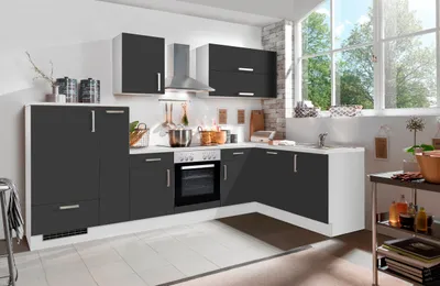 Produktbild von idealShopping GmbH, Küche, Eckküche, Schiefer Nachbildung Grau, mit Glaskeramik-Kochfeld und Geschirrspüler, 310 x 170 cm, Premium, Kurzer Schenkel wahlweise links/rechts montierbar, Schubkasten Metallzargen