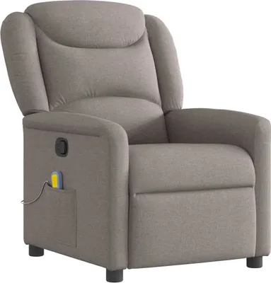 Produktbild von Massagesessel Taupe Stoff mit manueller Liegefunktion, 6-Punkt-Vibrationsmassage, Fernbedienung, Seitentasche, 78x95x100 cm