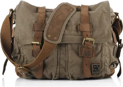 Produktbild von Vintage Militär Leder Umhängetasche Canvas Laptop Tasche Retro Messenger Taschen