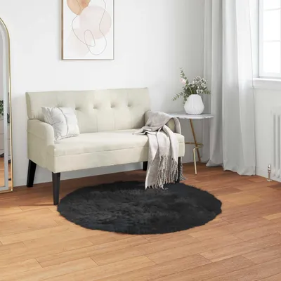 Immagine prodotto di vidaXL Tappeto in Pelliccia sintetica TAFALLA Nero Ø 80 cm Poliestere