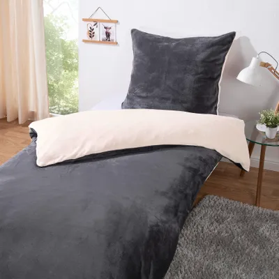 Produktbild von Heimtexland Teddy Flanell Wende Bettwäsche Set I Winter Bettbezug I kuschelig weich und warm I Kopfkissen 80x80 I Bettdecke 135x200 I Cashmere Touch Geschenkidee Weihnachten Typ751 Creme