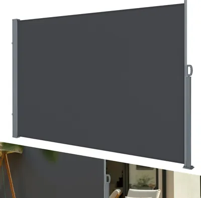 Immagine prodotto di Tenda laterale Ikodm 300 x 160 cm, estensibile, frangivento, protezione dalla vista per balconi e terrazze, tenda a rullo laterale con supporto a muro, protezione solare - Tenda da sole nera
