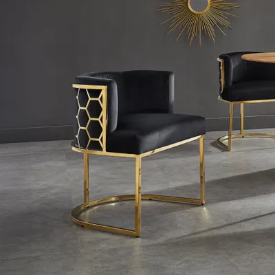 Produktbild von riess-ambiente Stilvoller Stuhl ELEGANCE schwarz Samt gold Edelstahl mit Armlehne Esszimmerstuhl