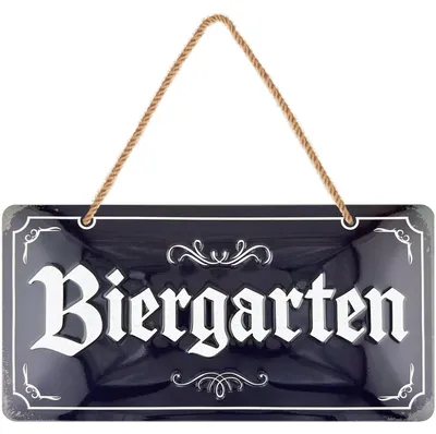 Produktbild von LANOLU Biergarten Schild mit Kordel, lustiges Retro Blechschild, Bier Deko für Garten Bar und Keller, Vatertag Geschenk, 16x32 cm