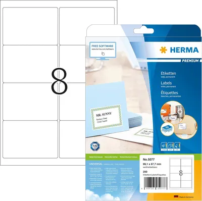 Produktbild von Adressetiketten Premium A4, weiß 99,1x67,7 mm Papier matt 200 St.