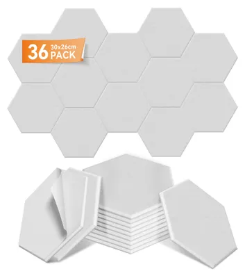 Produktbild von LARS360 Weiß Akustikpaneele 36er Set 30x26cm Hexagon, Schallschutz Wandpaneele, Schalldämmung, Schallabsorber für Studio Home Gaming