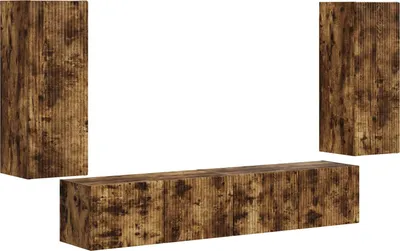 Productafbeelding van vidaXL TV-wandplanken set, 4 stuks, gerookt eikenhout, houtvezel