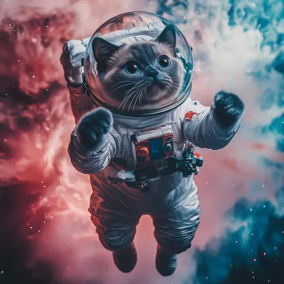 Image de Tableau sur toile Chat astronaute65x65 cm, Tableau mural moderne pour décoration intérieure