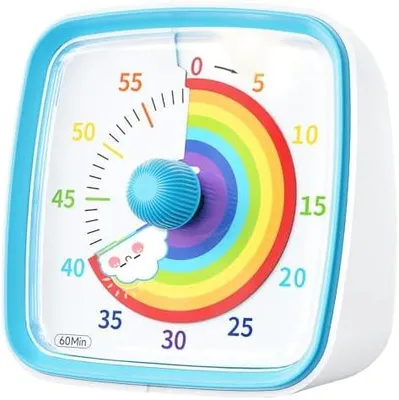 Produktbild von Visueller Timer für Kinder & Erwachsene, 60 Minuten Regenbogen Countdown Timer mit Stummer Flash Funktion, Zeitmanagement Tool für Klassenzimmer, Haus, Küche, Büro (Blau)