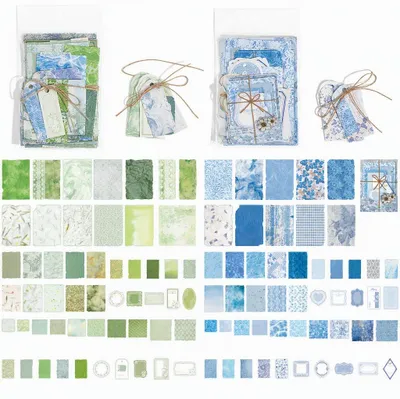 Image de Kit de papier pour loisirs créatifs - 200 feuilles de papier vintage pour scrapbooking - Idéal pour la création et la décoration - Vert et bleu