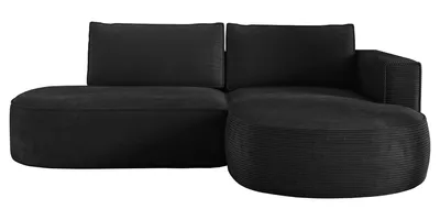 Produktbild von Ecksofa mit Schlaffunktion PIANO, Cord Sofa 180x267 cm, Schlafsofa L-Form, Couch mit Bettkasten, Polsterecke, Wohnlandschaft - Schwarz PS135 Rechts