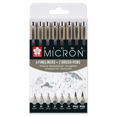 Obrázek produktu pro Sakura POXSDK8C Sakura Pigma Micron Fineliner-Set farbsortiert 0,25 + 0,45 + 0,60 mm, 8 St.