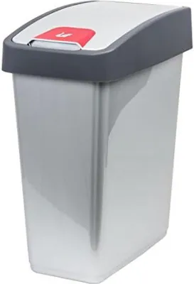 Image de Poubelle Famanu avec couvercle rabattable et finition argentée - 45 litres