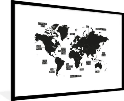 Produktbild von MuchoWow® Gerahmtes Poster Weltkarte - Schwarz - Weiß - Kinder - Junge - Mädchen 90x60 cm - Poster mit Schwarzem Bilderrahmen Wandposter Rahmen Foto Bilder - Wanddekoration - Fotos