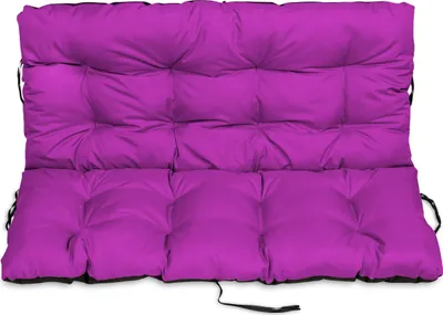 A purple cushion for a garden bench.